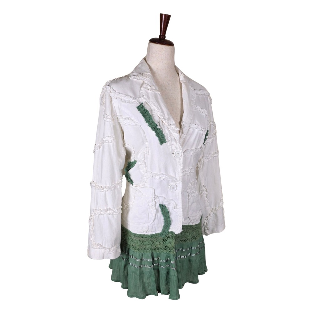Boho Ruffle Blazer Size M White Crochet Shabby‎ Chic Wearable Art Forest Fairy